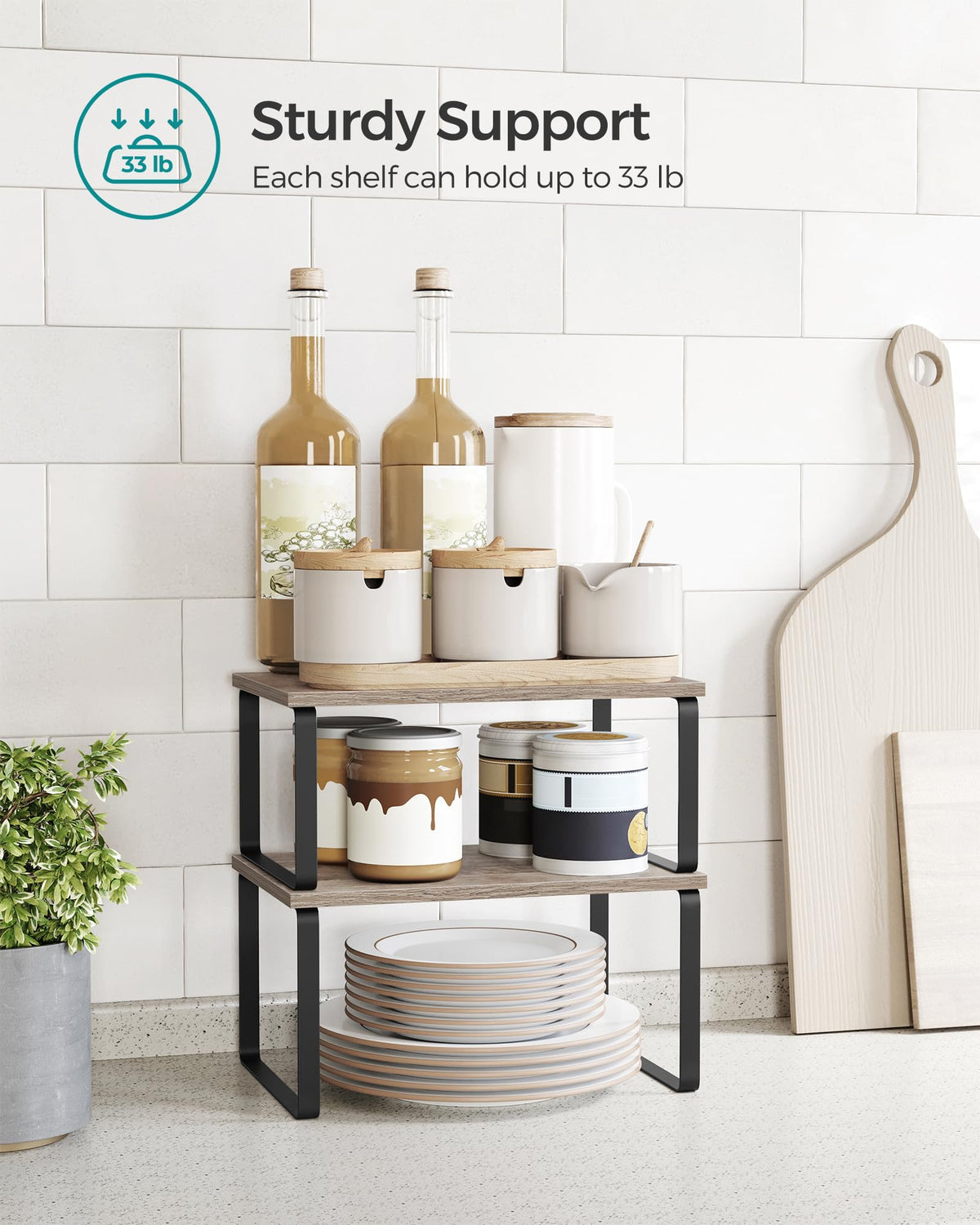 Songmics adjustable storage wood and metal design adapts to different layouts.