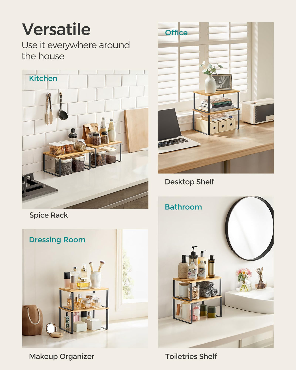 Songmics bathroom shelf helps neatly organize essentials in compact spaces.