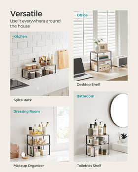 SONGMICS cabinet organizer shelf two sizes provide flexible space for small and large items.