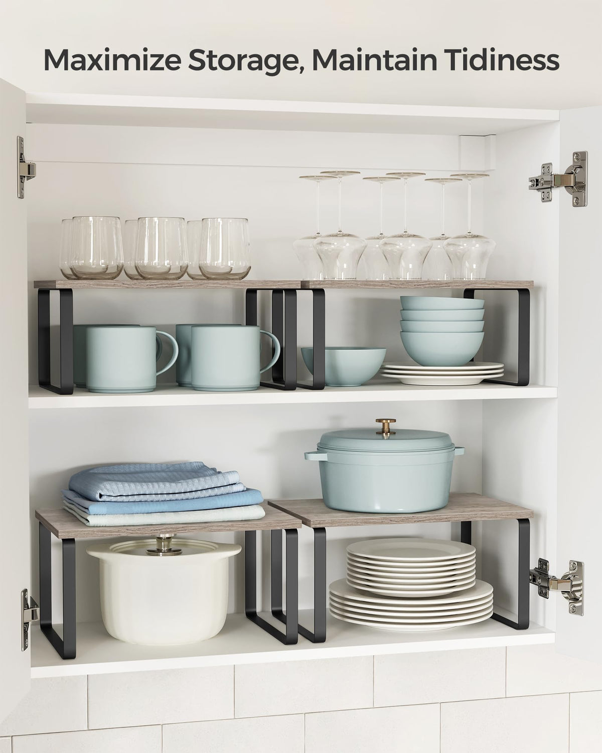 SONGMICS cabinet organizer shelf durable build supports heavier items like coffee gear.