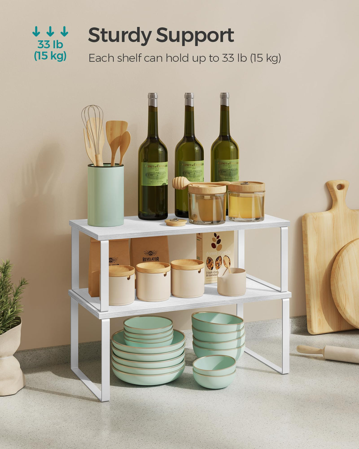 SONGMICS engineered wood and metal construction delivers durable, sturdy shelves for daily use.