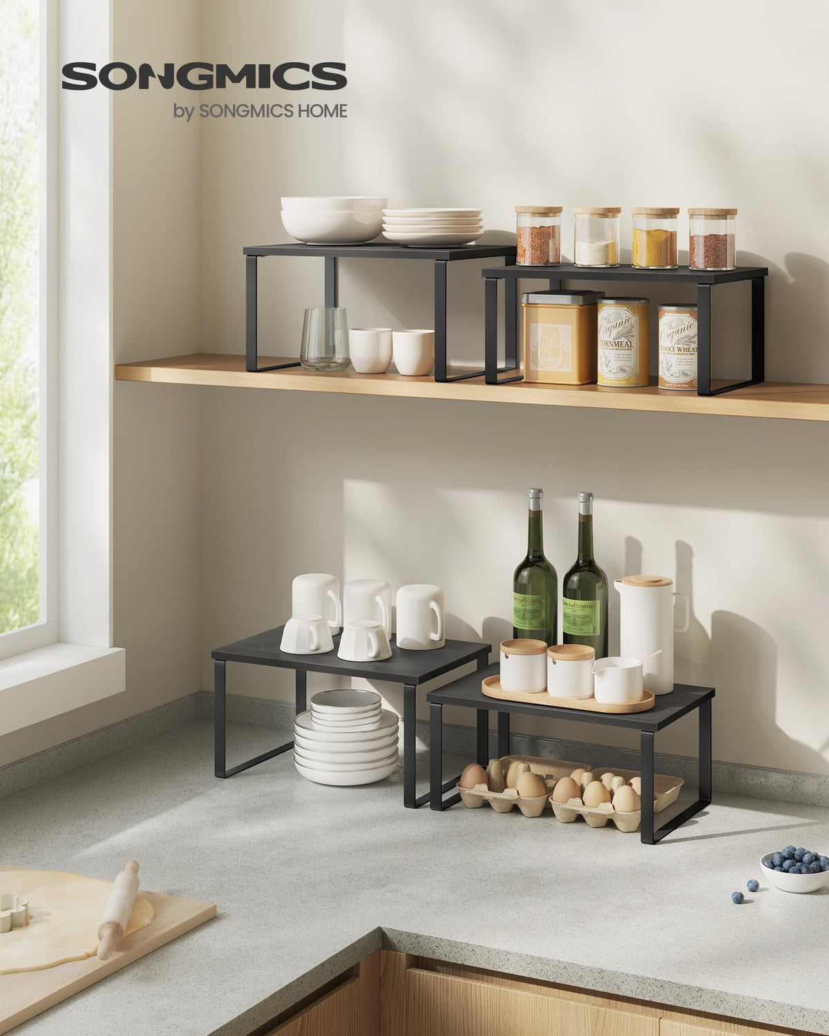 SONGMICS engineered wood top with black metal frame adds modern flair.