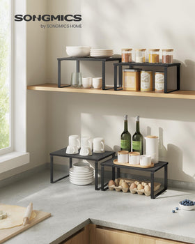 SONGMICS engineered wood top with black metal frame adds modern flair.