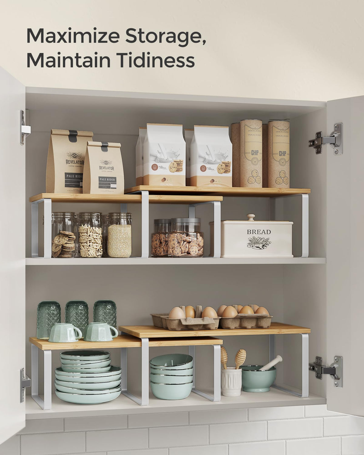 Songmics engineered wood top with white metal frame adds modern style to the space.