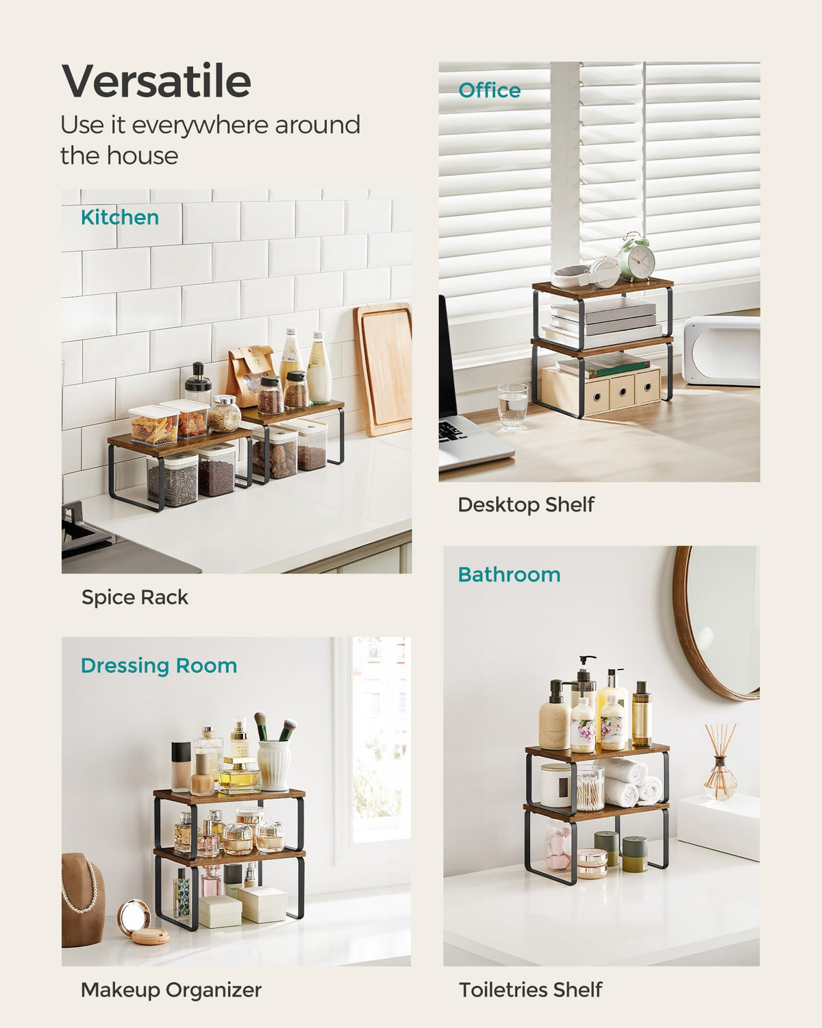 SongMICS kitchen storage stackable shelves maximize cabinet space.
