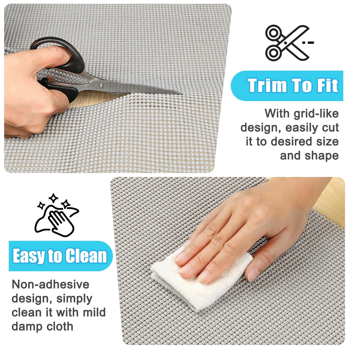 Songrey non-adhesive liner is easy to clean with mild soap and water.