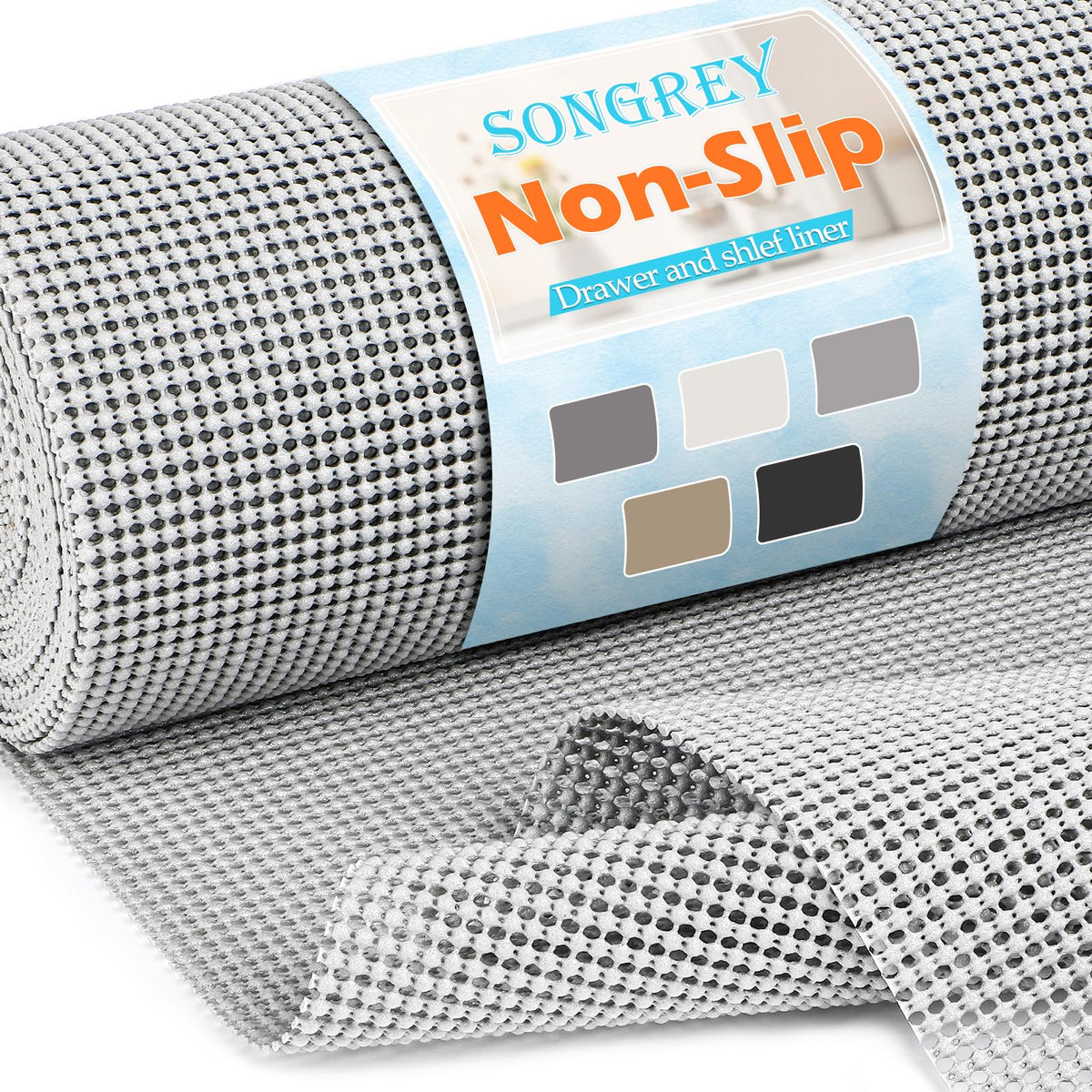 Songrey non-adhesive drawer liner with open grid design for secure storage.