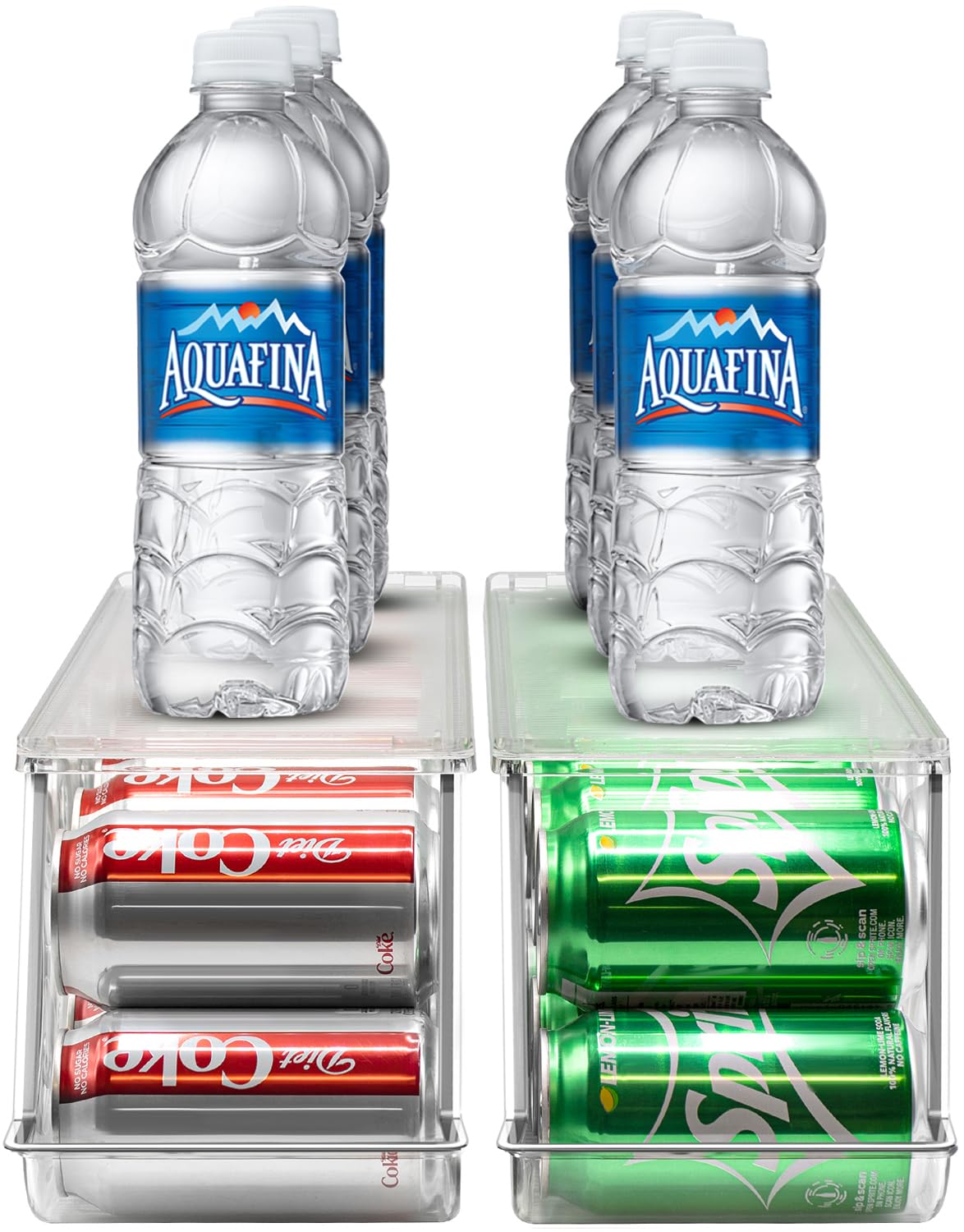 Sorbus four-pack in use on shelf illustrates organized, ready-to-serve beverages.