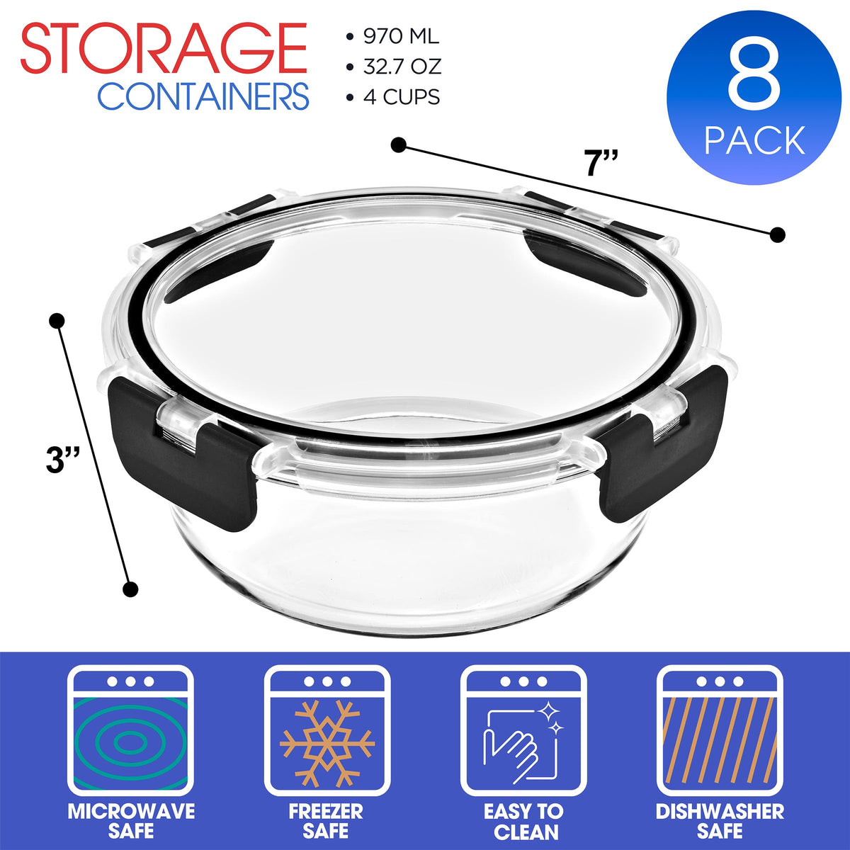 Sorbus four-sided locking lid on container ensures airtight seal and leak prevention.