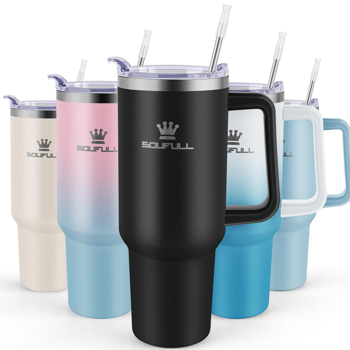 Soufull 40 oz tumbler with handle and straw lid for easy on-the-go hydration.