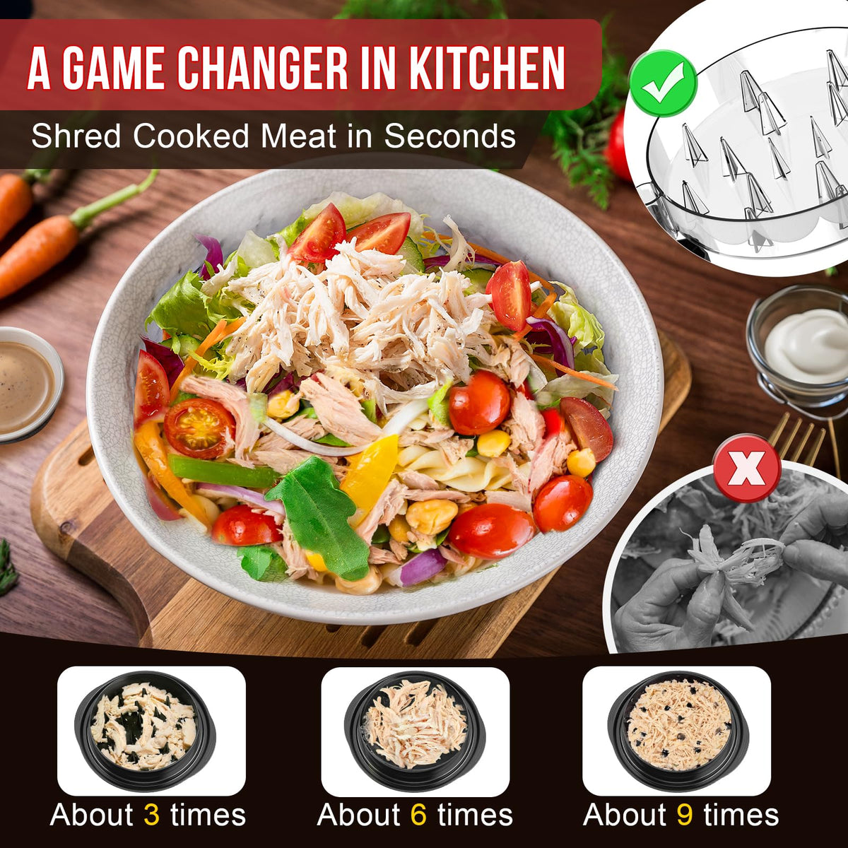 SoulLife chicken shredder features ergonomic handle for comfortable grip during shredding