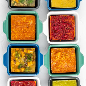 Souper Cubes nesting design blueberry saves fridge and pantry space.