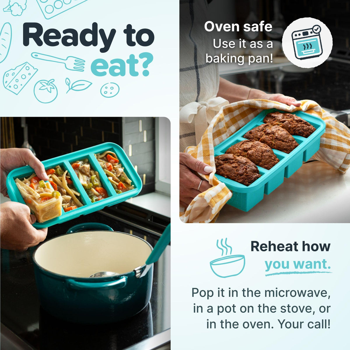 Souper Cubes dishwasher-safe freezer tray with steel-reinforced lid for simple cleanup.