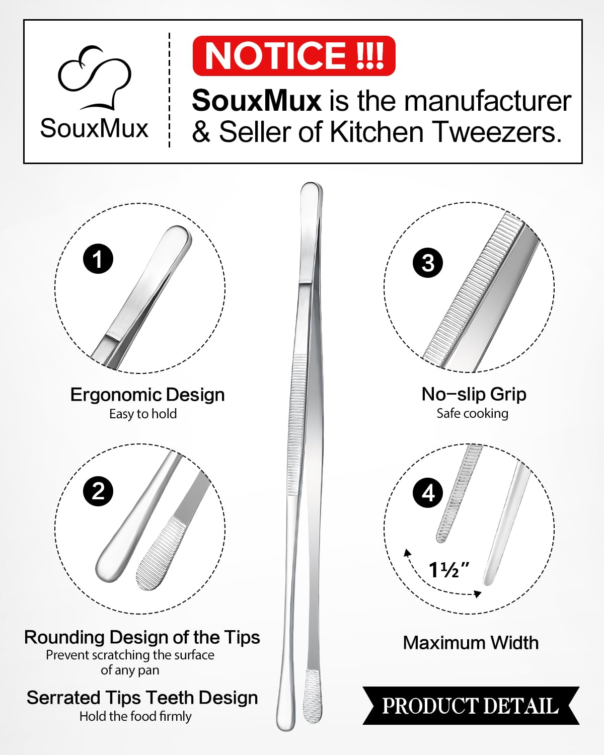 SouxMux 2pc 10-inch tweezers with wide tips for handling larger items