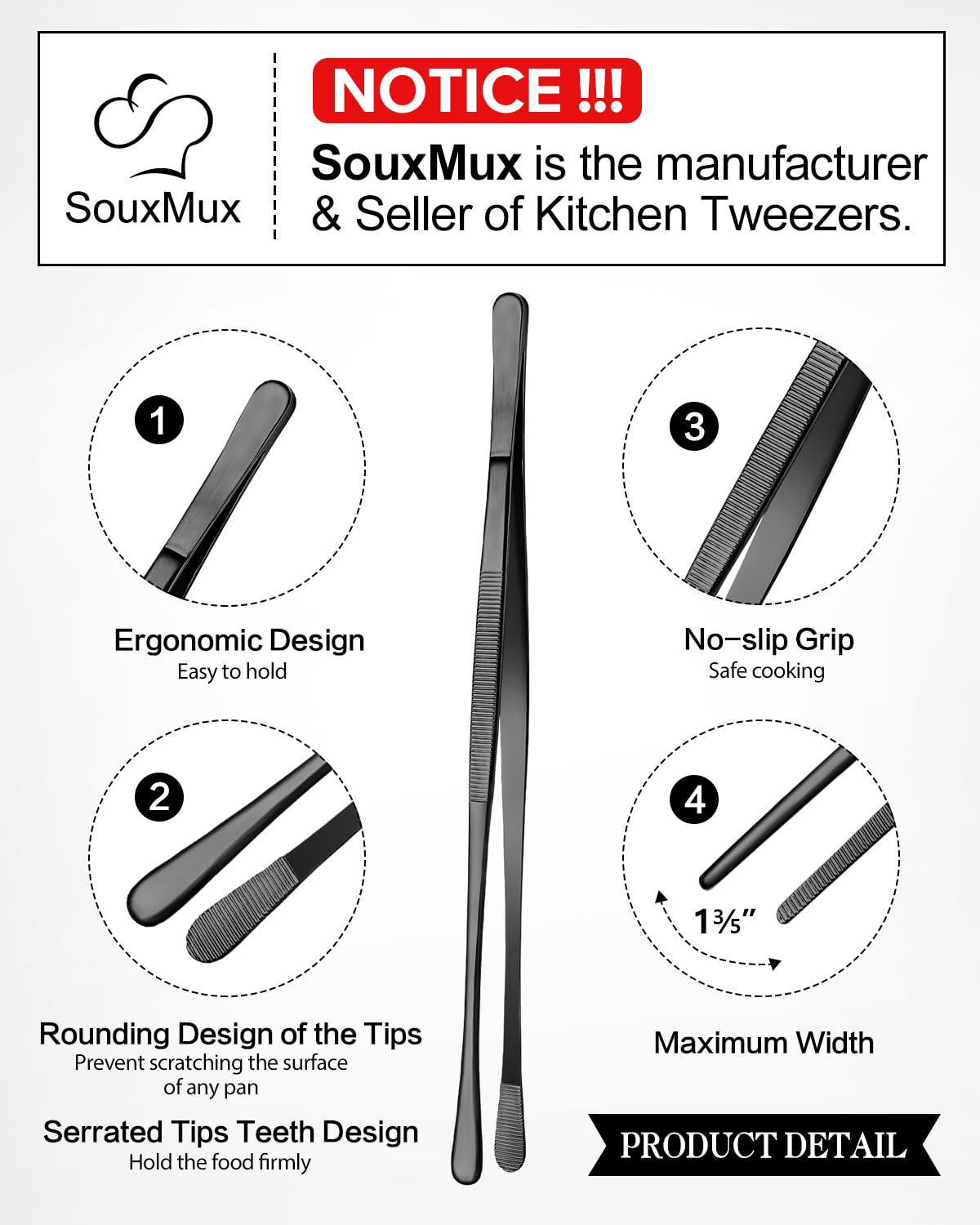 SouxMux serrated tips close-up highlight secure grip for delicate foods.