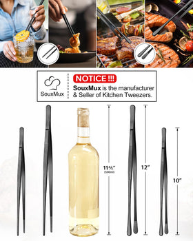 SouxMux stainless steel kitchen tweezers 12-inch endure regular use.