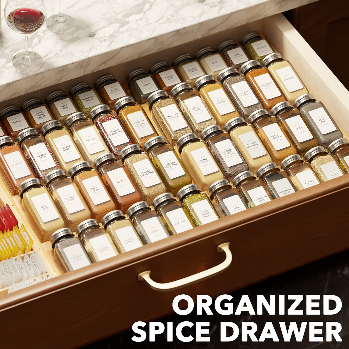 SpaceAid bamboo drawer closeup emphasizes natural finish and durability.