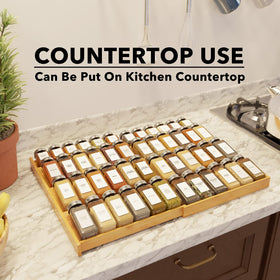 SpaceAid bamboo drawer holds spices neatly and visibly.