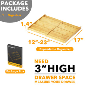 SpaceAid bamboo spice drawer organizer side view shows slim profile.