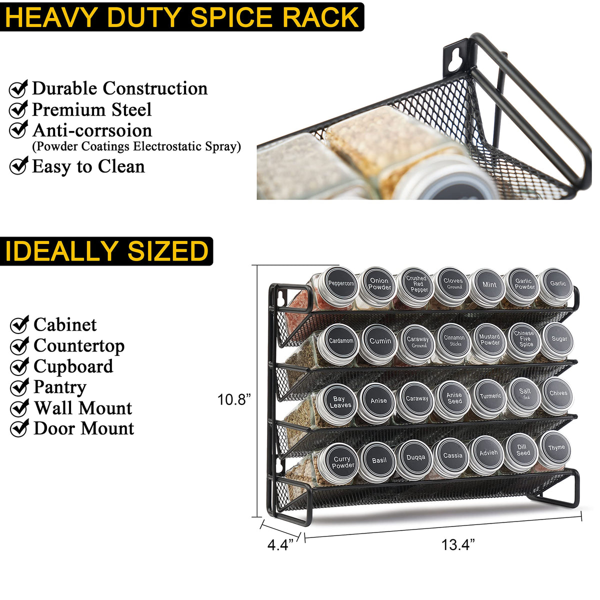 SpaceAid 386 waterproof labels provide quick, durable spice naming at a glance.