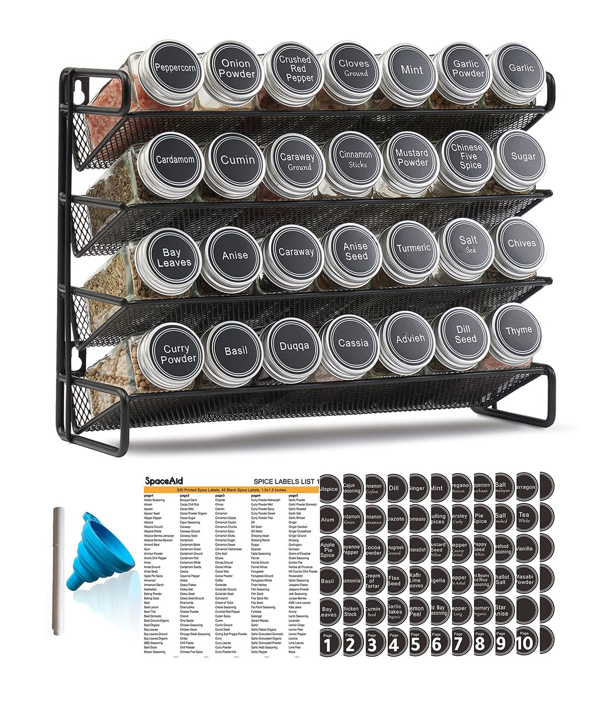 SpaceAid 4-tier spice rack on countertop keeps spices accessible and organized.