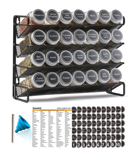 SpaceAid 4-tier spice rack on countertop keeps spices accessible and organized.
