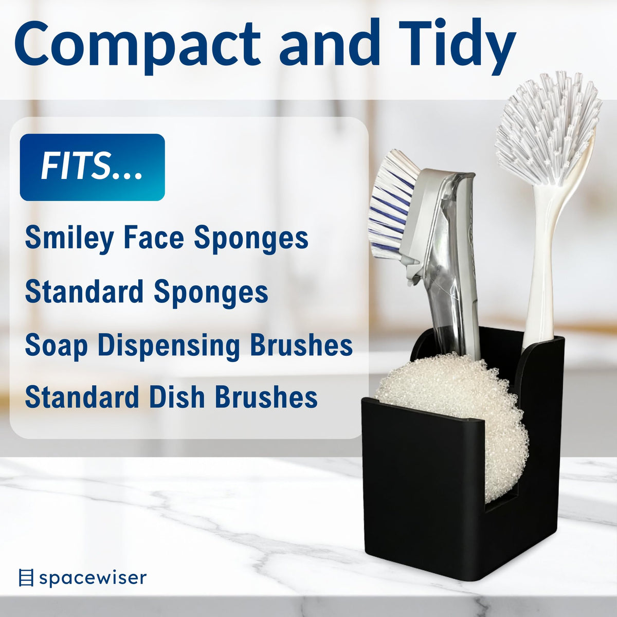 Spacewiser TidyNook rear brush compartment stores dish brushes for a tidy sink area