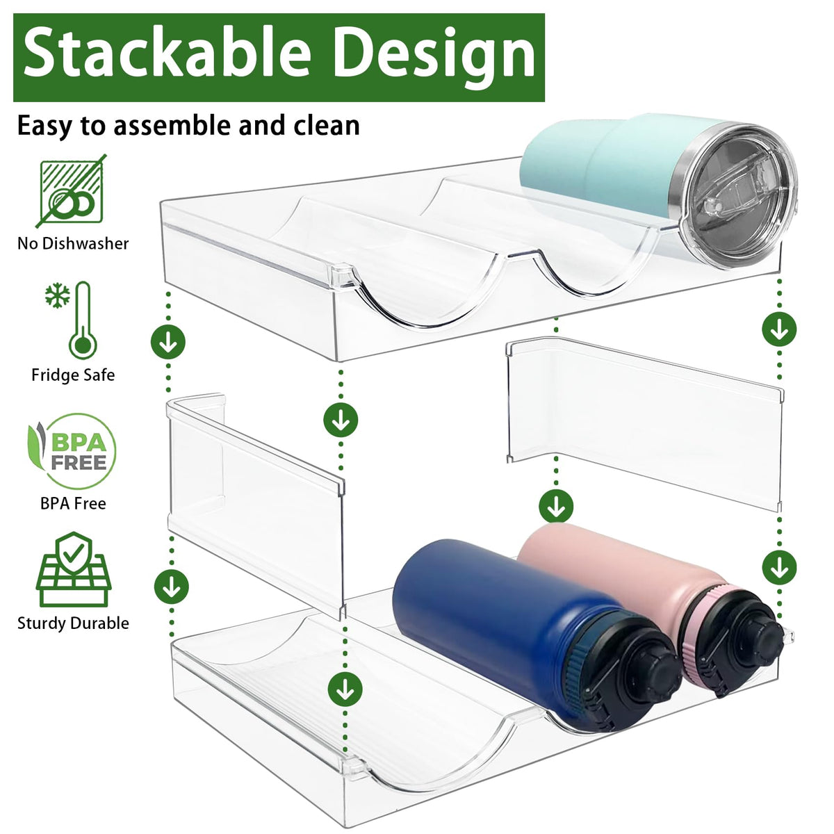Spaclear open-access shelves keeping bottles reachable on each level.