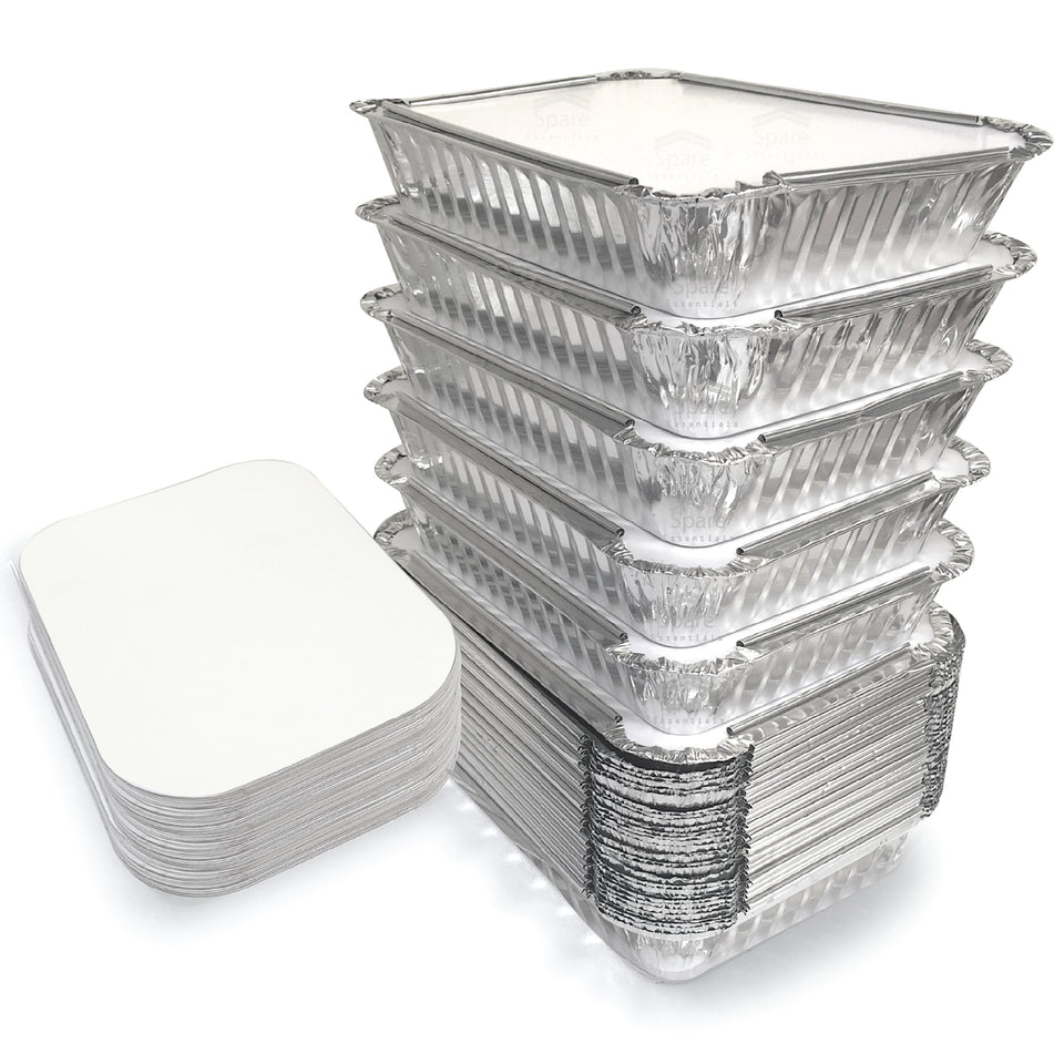 Spare Essentials 110 pack aluminum pans with lids ideal for meal prep and storage