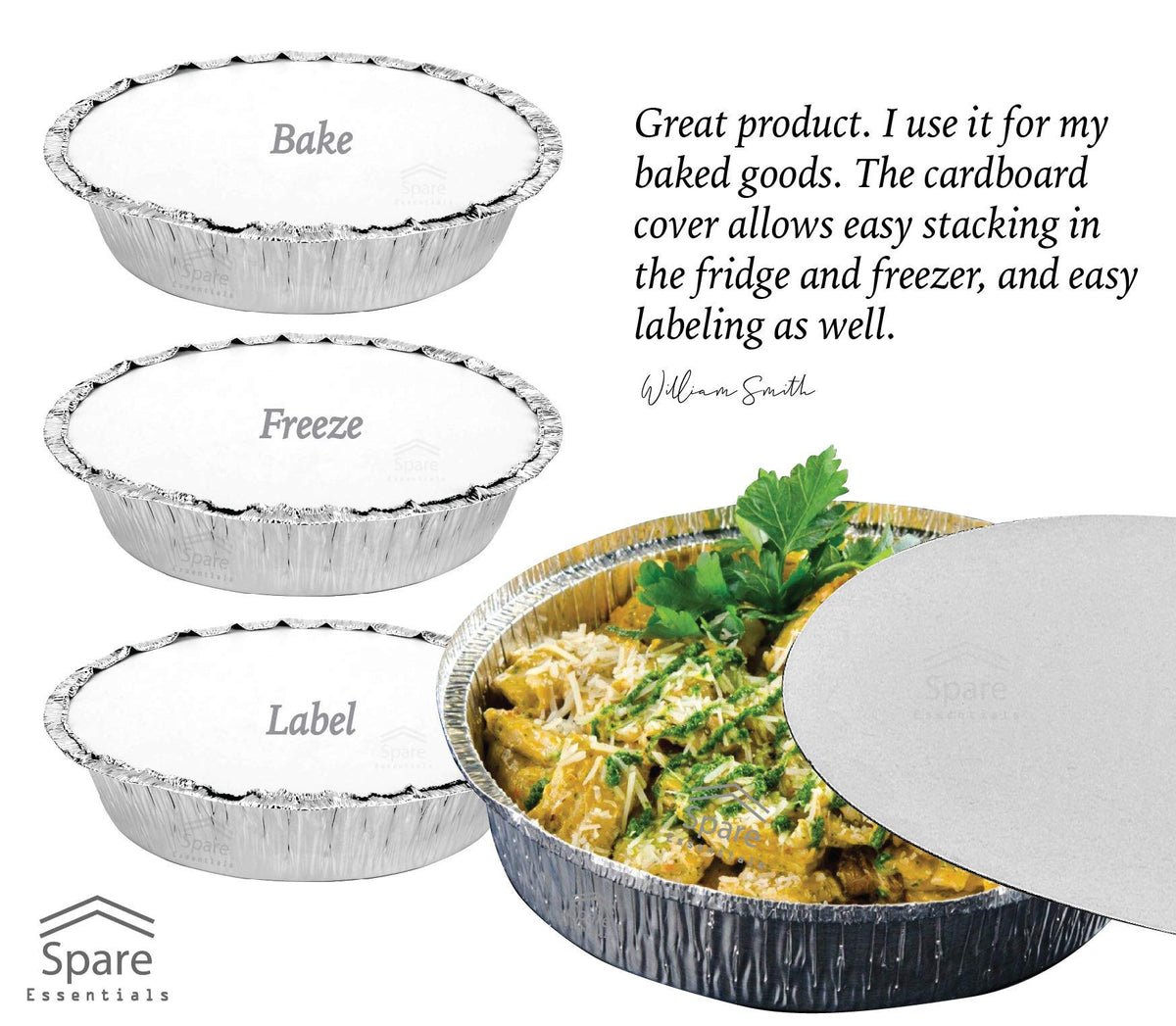 Spare Essentials recyclable disposable pans reduce cleanup effort