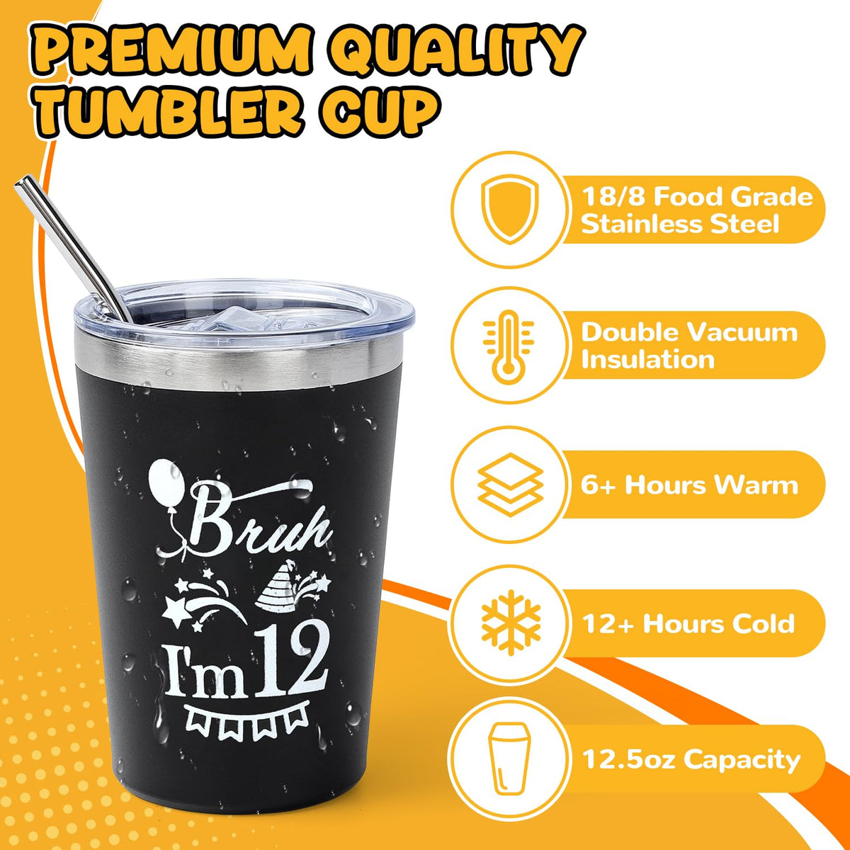 Splandiant 12th birthday tumbler in stainless steel for hot and cold drinks