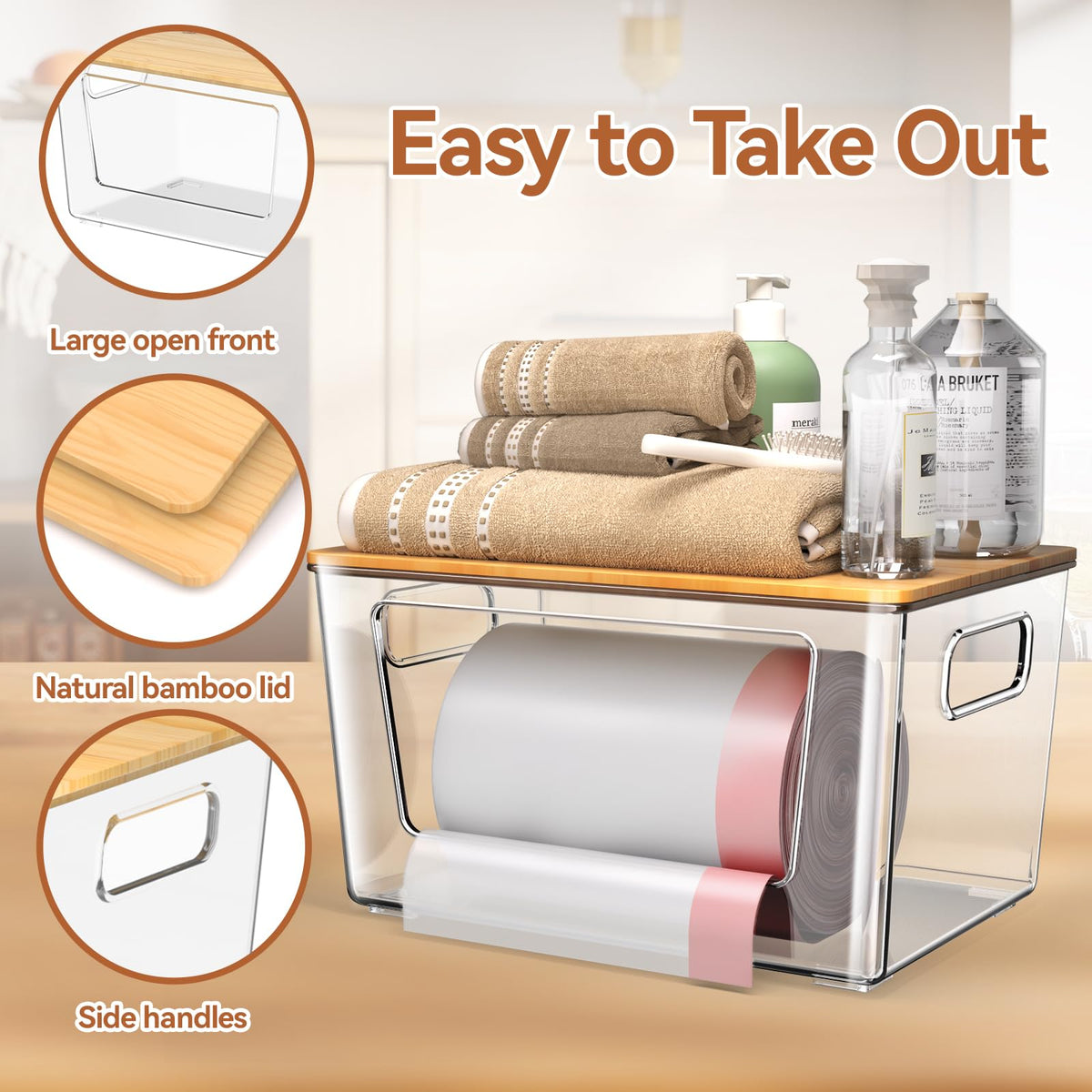 Spospo under-sink storage bin ready to store bags and keep cabinets tidy.