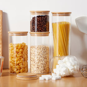 Spreccio clear glass jar with bamboo lid highlights contents at a glance