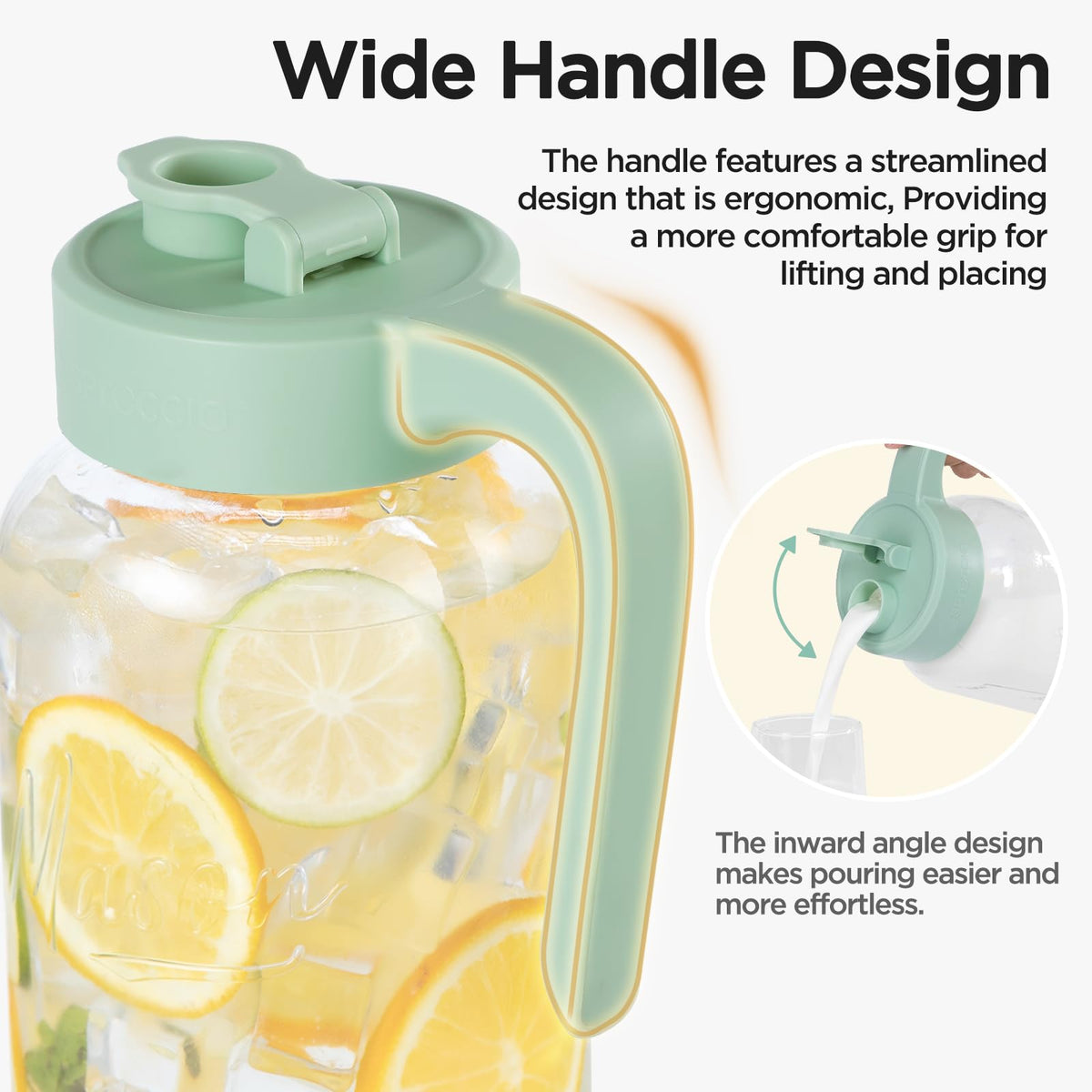 Spreccio 2-quart glass pitcher shows a wide mouth for easy ice addition.