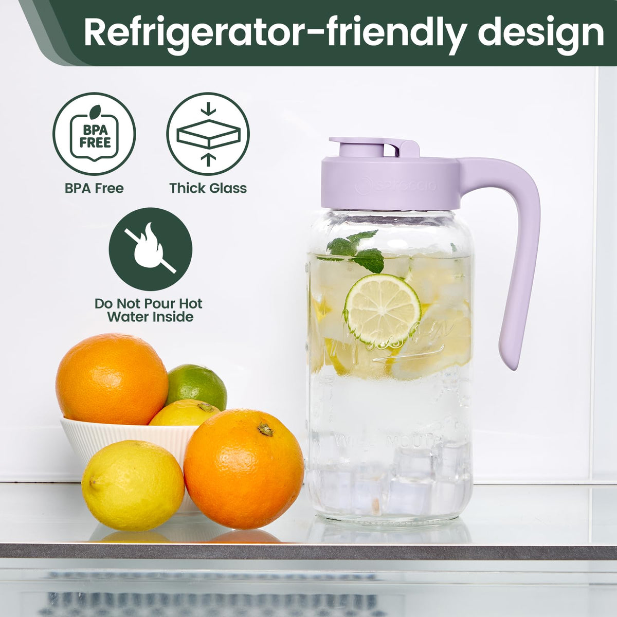 Spreccio Mason Jar Pitcher heavy-duty glass designed for daily use.