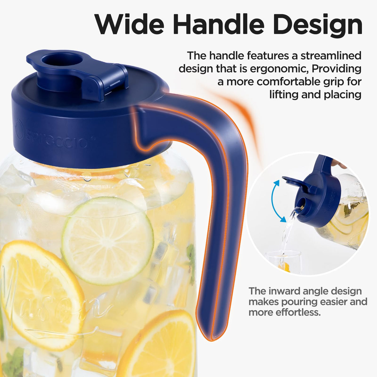 Spreccio Mason Jar Pitcher lid seals to prevent leaks during serving.