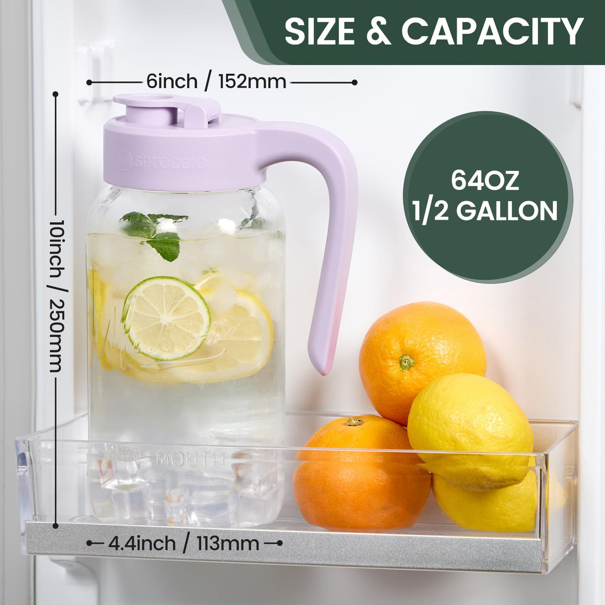 Spreccio Mason Jar Pitcher wide mouth makes adding ice and fruit easy.