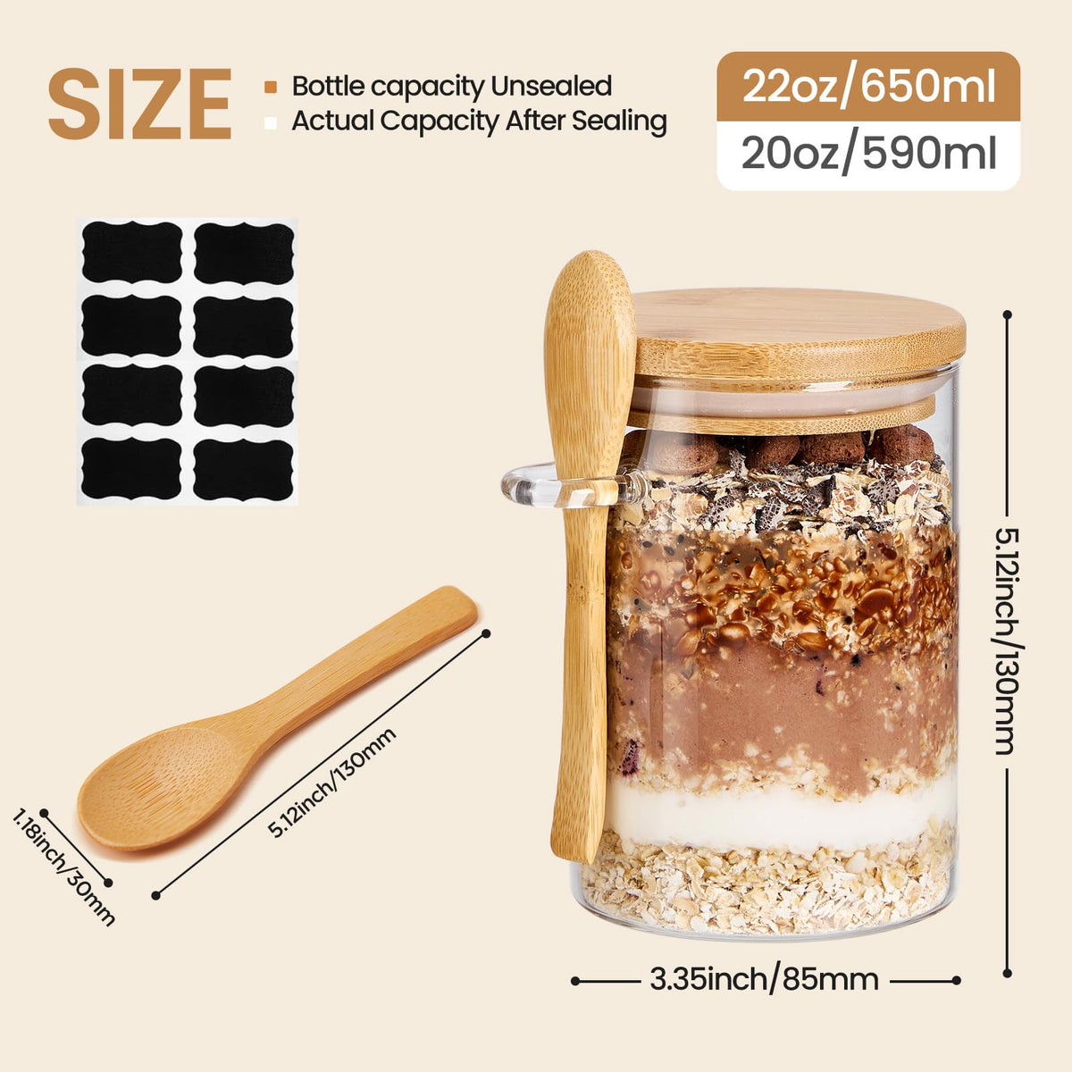 Spreccio overnight oats container with bamboo lid showcases elegant, moisture-proof storage