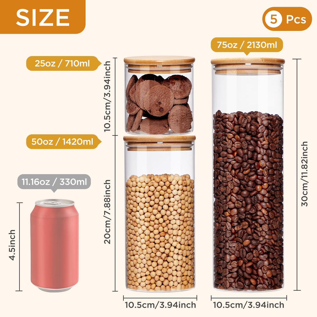 Spreccio small glass jar 0.78qt with lid keeps dry ingredients organized