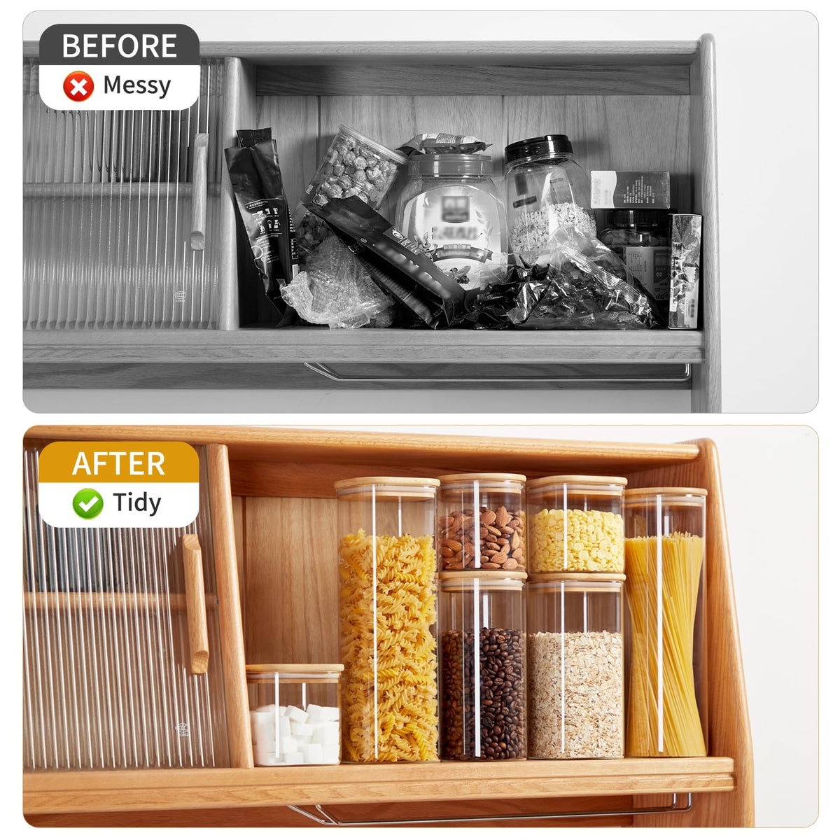 Spreccio stackable glass storage jars maximize kitchen space