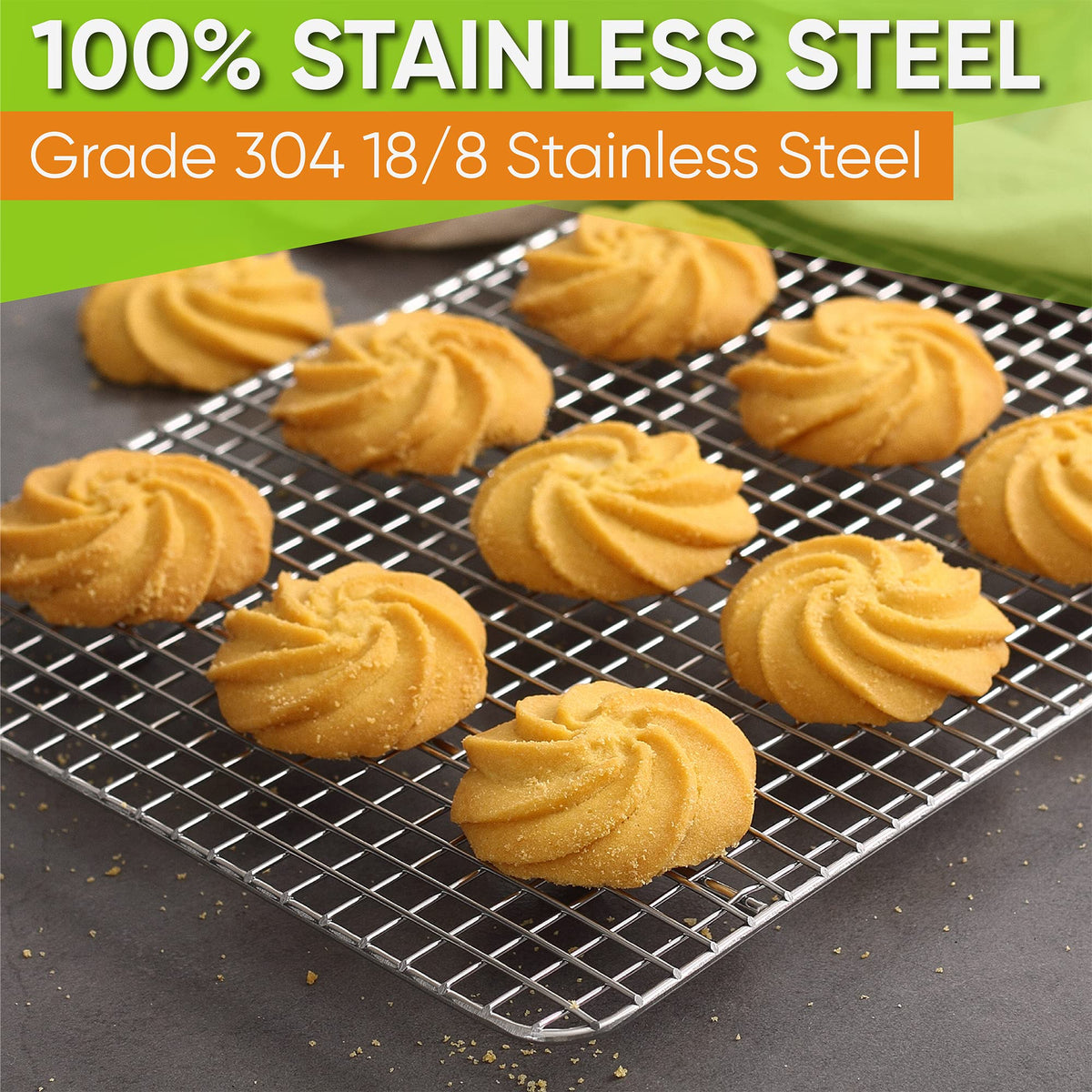 Spring Chef cooling rack cools freshly baked bread evenly on the counter.