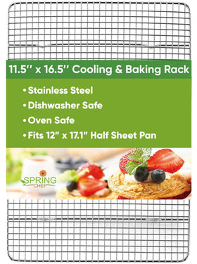 Spring Chef cooling rack in full-view shows sturdy stainless steel and oven-safe design