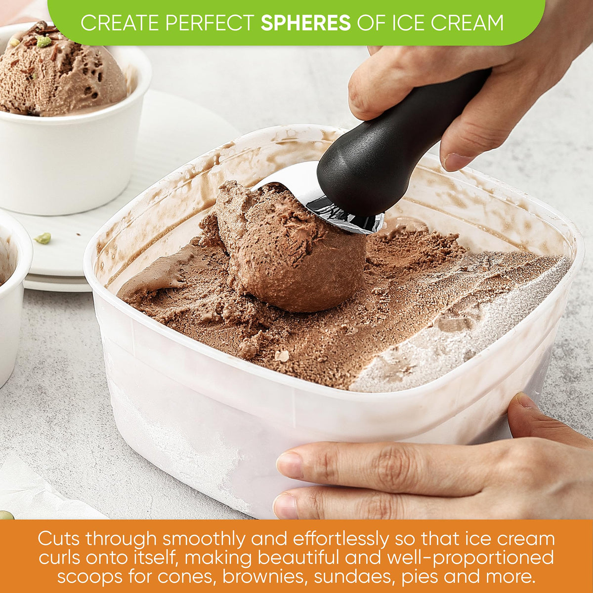 Spring Chef dishwasher-safe ice cream scoop simplifies cleaning after dessert prep.