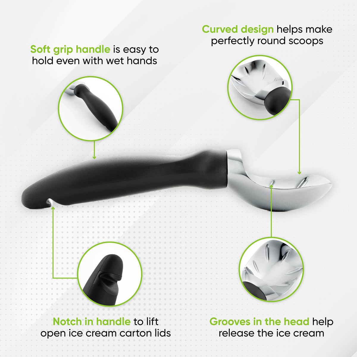 Spring Chef gelato and sorbet scooping with curved design.