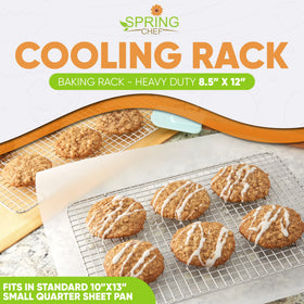 Spring Chef stainless steel cooling rack in quarter-sheet pan area for crisp results.