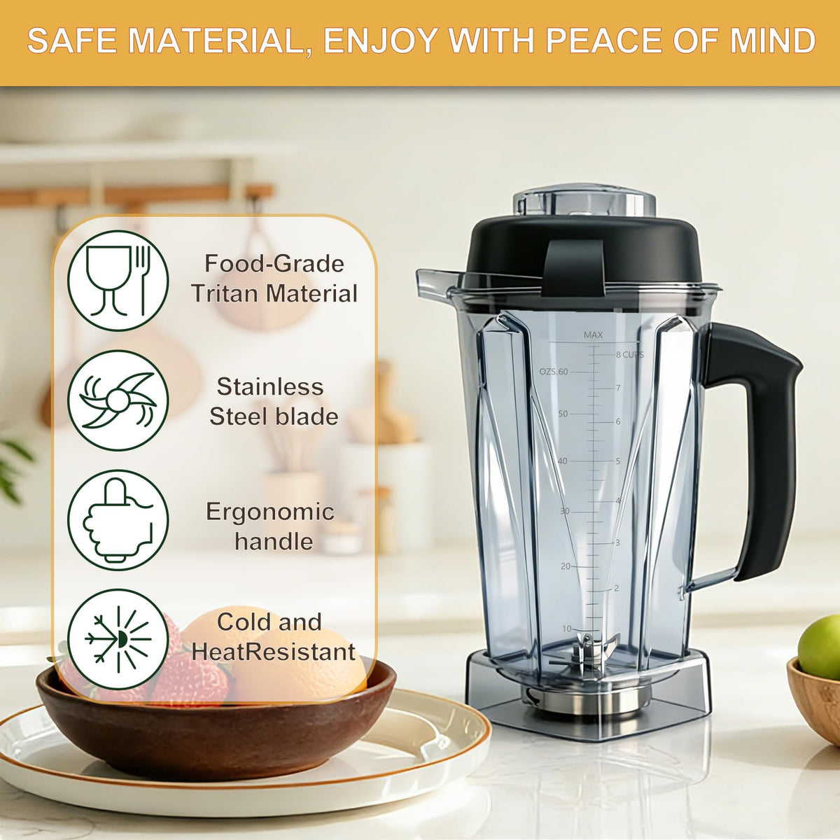Sqalvox blender pitcher BPA-free materials ensure safe everyday blending.