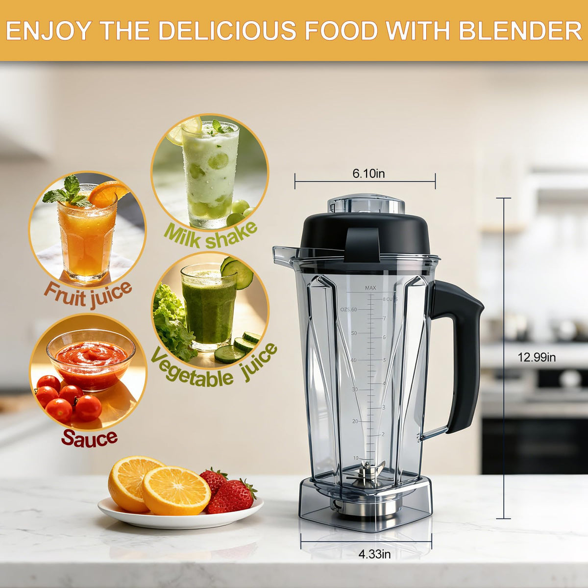Sqalvox blender pitcher stainless steel blades crush ice and hard ingredients.
