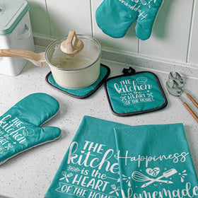Sratte teal kitchen decor set unifies style for everyday cooking spaces.