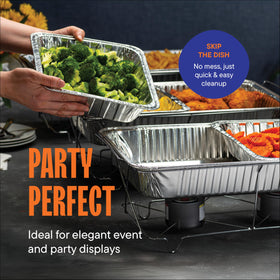 Stack Man 30-pack disposable pans simplify prep and cleanup.