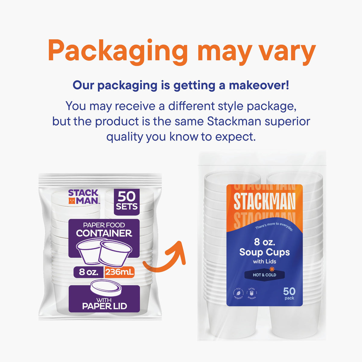 Stack Man 8oz cup set ideal for soups, ice cream, or yogurt on busy days